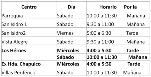 Horarios de catequesis infantil